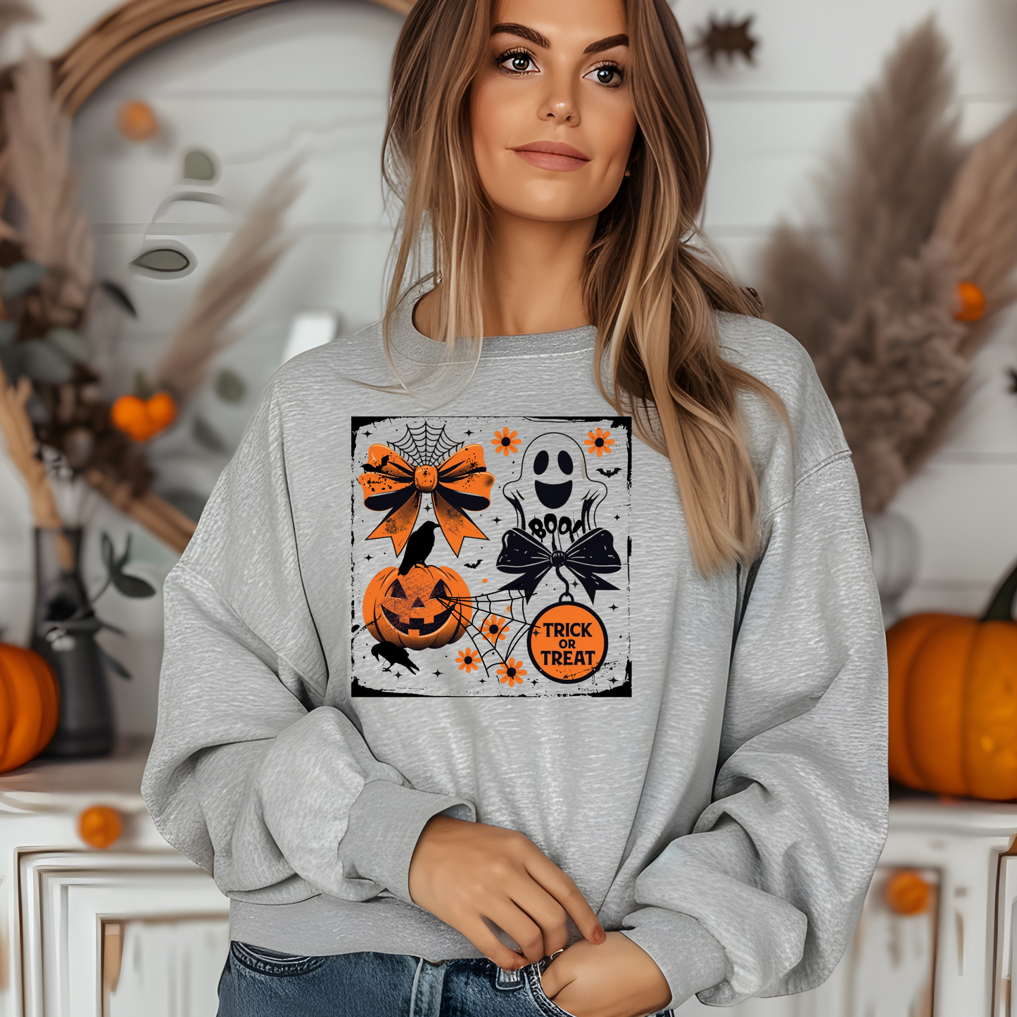 Retro Vintage Grunge Halloween Trick or Treat Crewneck Sweatshirt