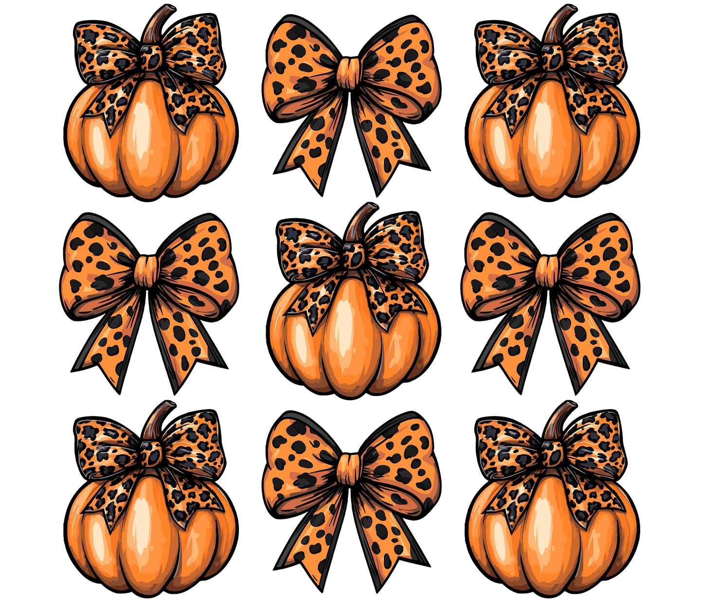 Pumpkin and Leopard Print Bows Coquette PNG Digital Download