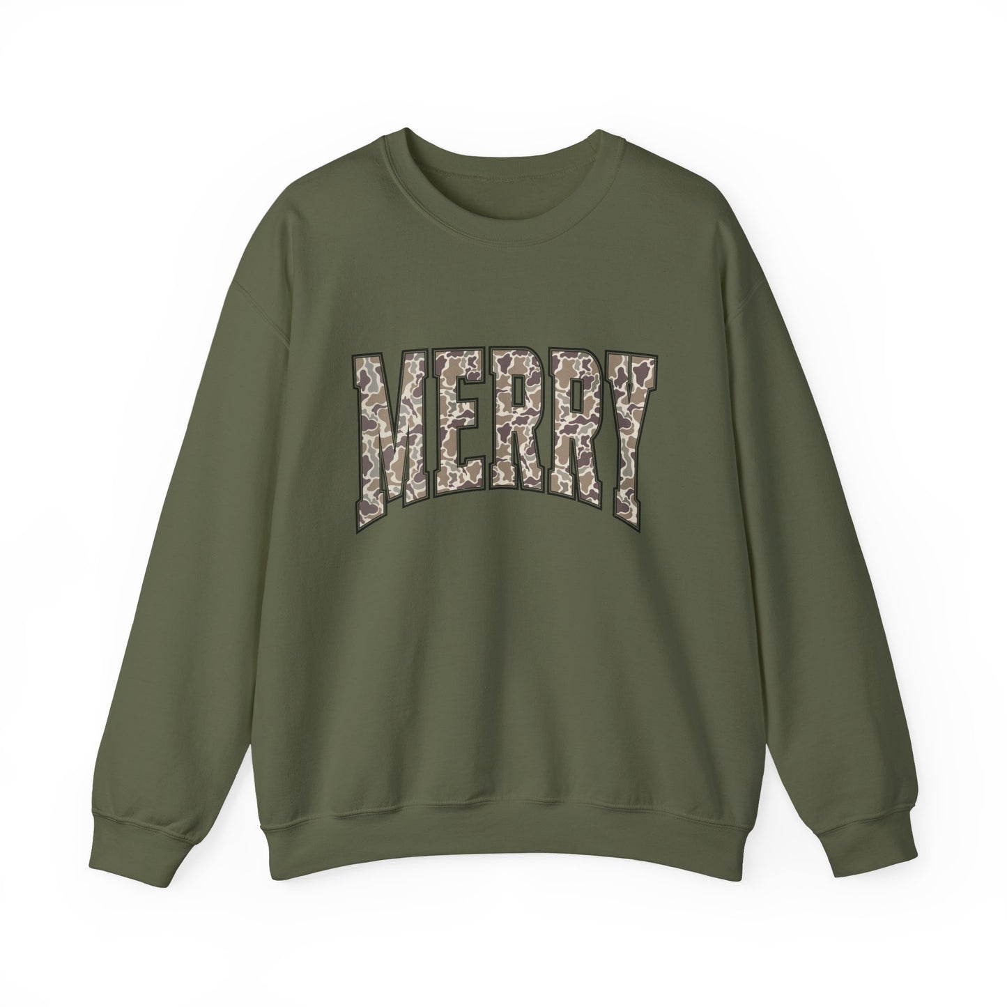 Merry Camo Sweatshirt, Holiday Gift, Cozy Festive Fashion