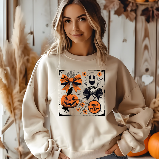 Retro Vintage Grunge Halloween Trick or Treat Crewneck Sweatshirt
