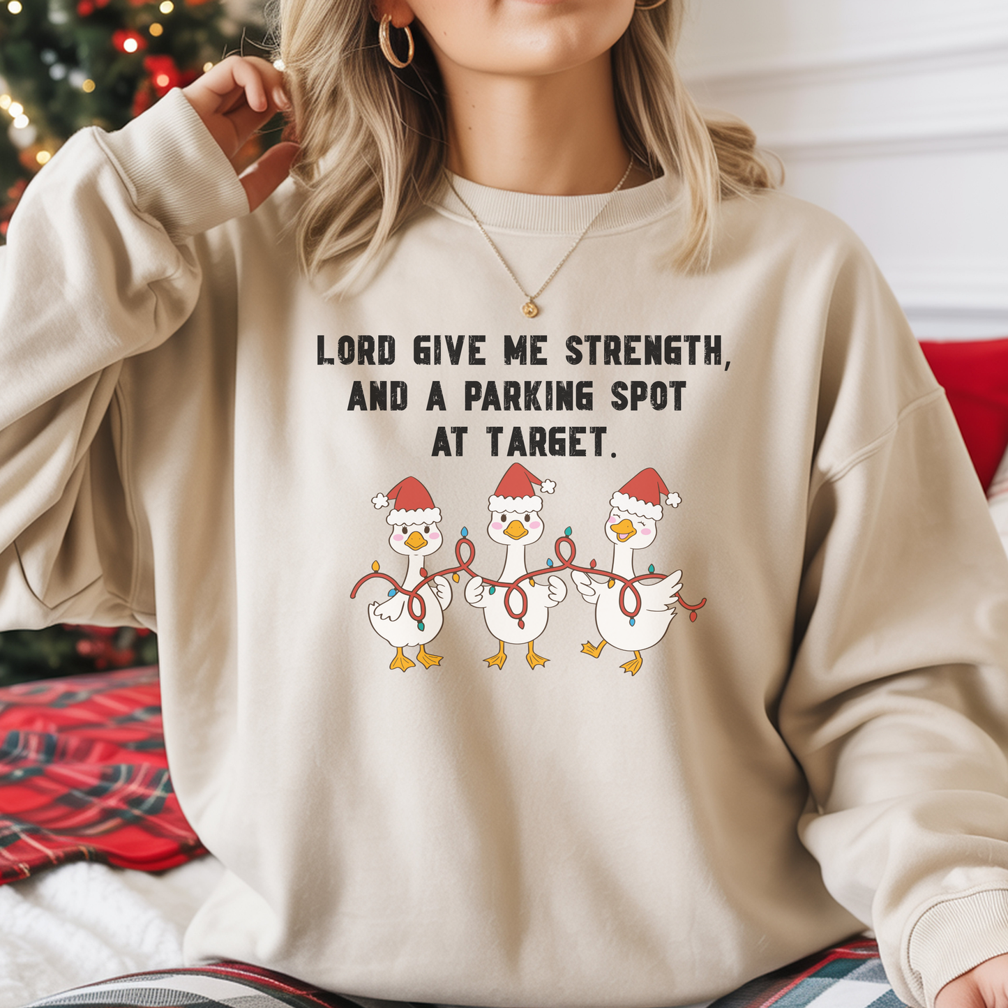 Funny Christian Mom Christmas Shirt - Lord Give Me Strength - Faith Humor - Holiday Shopping Sweatshirt