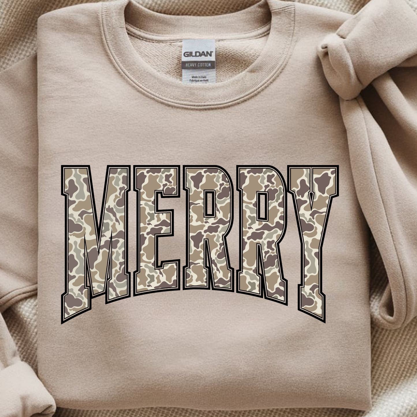 Merry Camo Sweatshirt, Holiday Gift, Cozy Festive Fashion