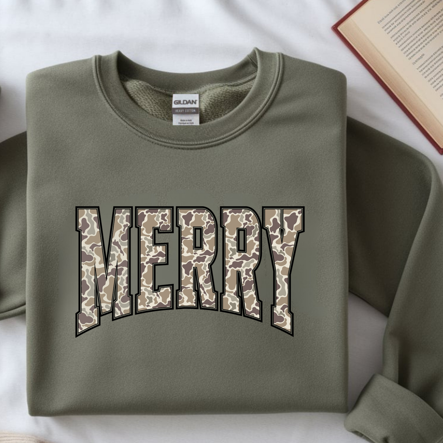 Merry Camo Sweatshirt, Holiday Gift, Cozy Festive Fashion