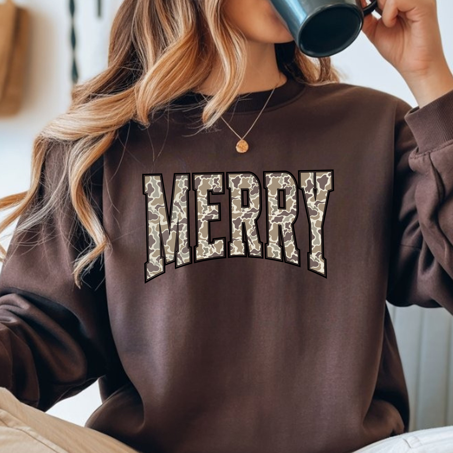 Merry Camo Sweatshirt, Holiday Gift, Cozy Festive Fashion