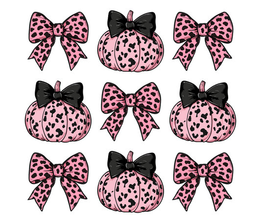 Leopard Print Pink Pumpkins and Black Bows Coquette PNG Digital Download