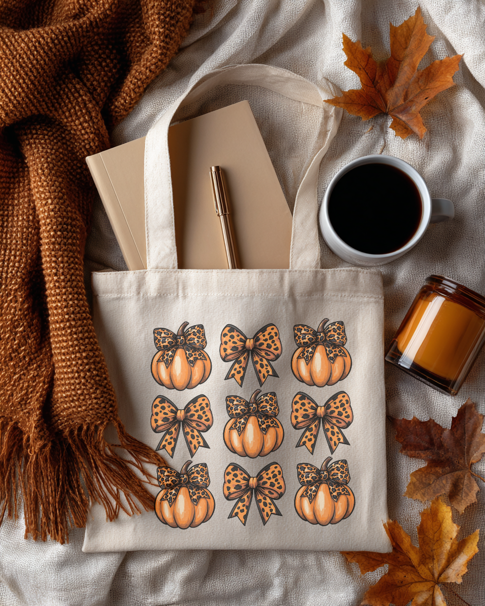 Pumpkin and Leopard Print Bows Coquette PNG Digital Download